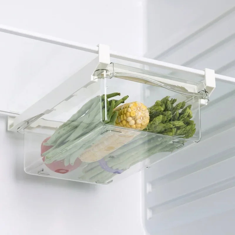 Food Storage With Dividers - ตู้ลิ้นชักเก็บของแบบแขวนสำหรับตู้เย็น, กล่องเก็บของแบบเลื่อนพลาสติกสำหรับเก็บผลไม้ ผัก และอาหารในครัว