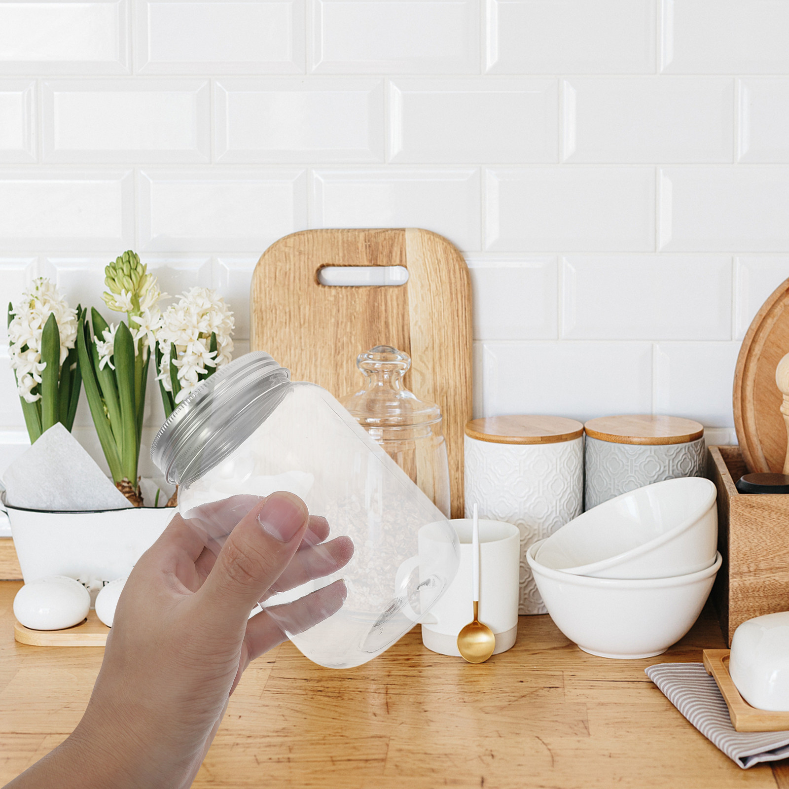 Food Storage Containers - ชุดโหลเก็บอาหารแบบมีฝาปิดสนิท 4 ชิ้น ภาชนะพลาสติกใสสำหรับใช้ในครัว เหมาะสำหรับเก็บขนม เครื่องเทศ