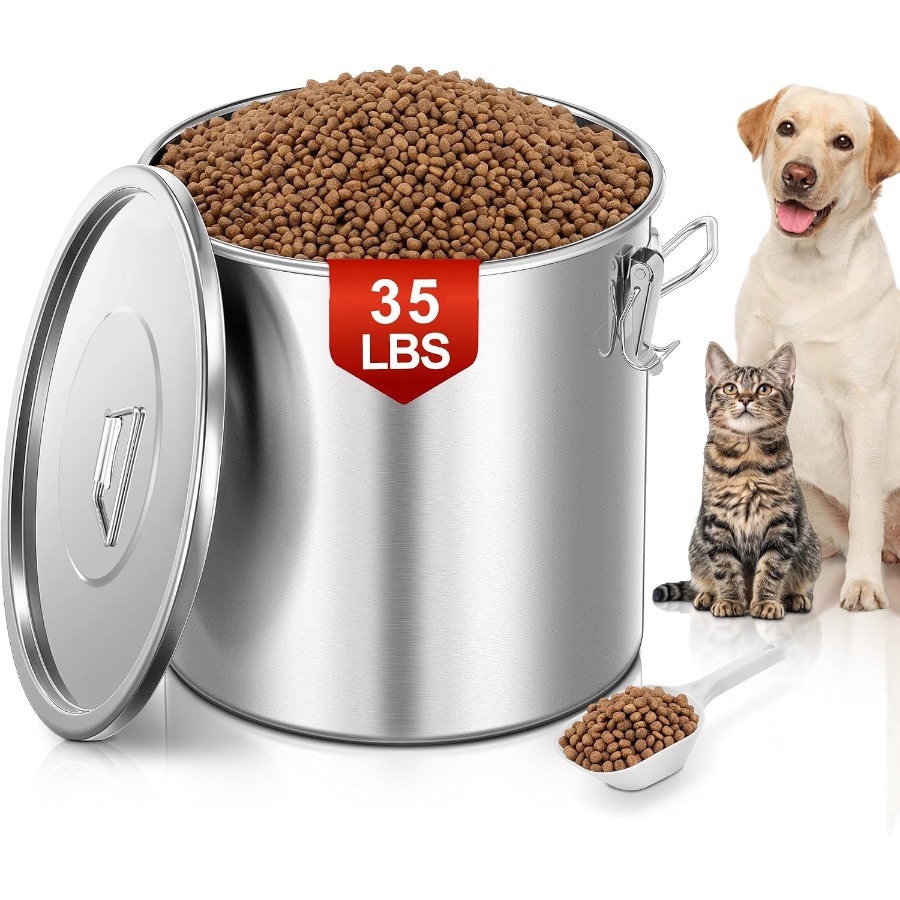 Food Storage Containers - ภาชนะเก็บอาหารสุนัขสแตนเลสสตีลแบบปิดสนิท ขนาด 35 ปอนด์
