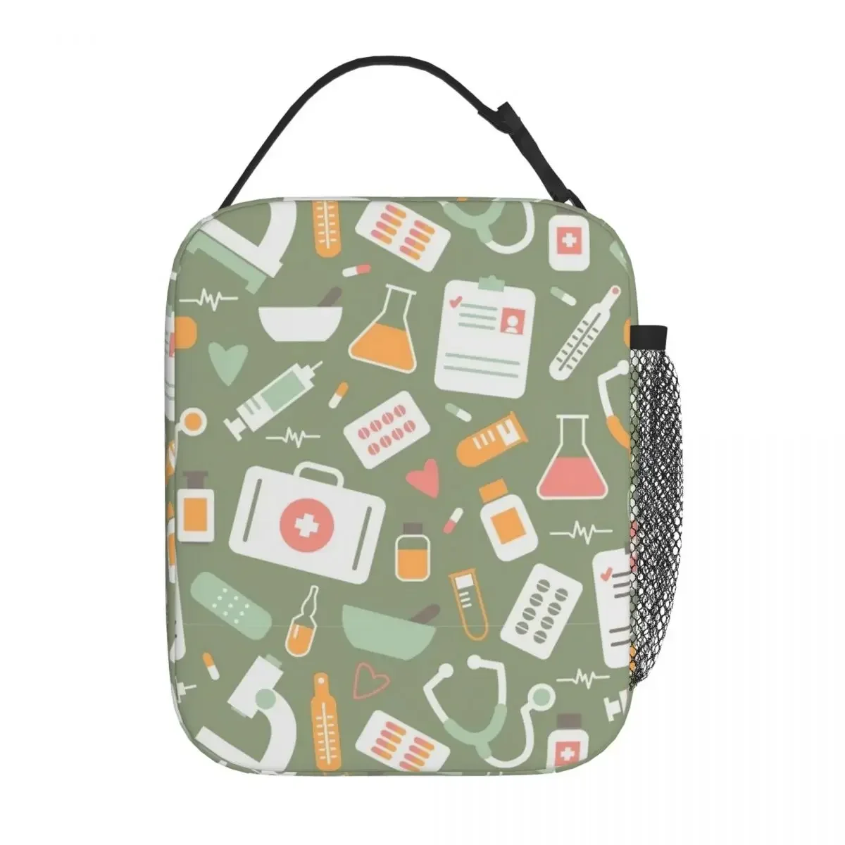 Food Storage Bag - กระเป๋าเก็บอาหารกลางวันแบบมีฉนวนลายพยาบาลและสุขภาพ สำหรับโรงเรียน สำนักงาน กระเป๋าเก็บอาหารแบบพกพา กล่องเก็บอาหารกลางวันแบบเก็บความร้อน