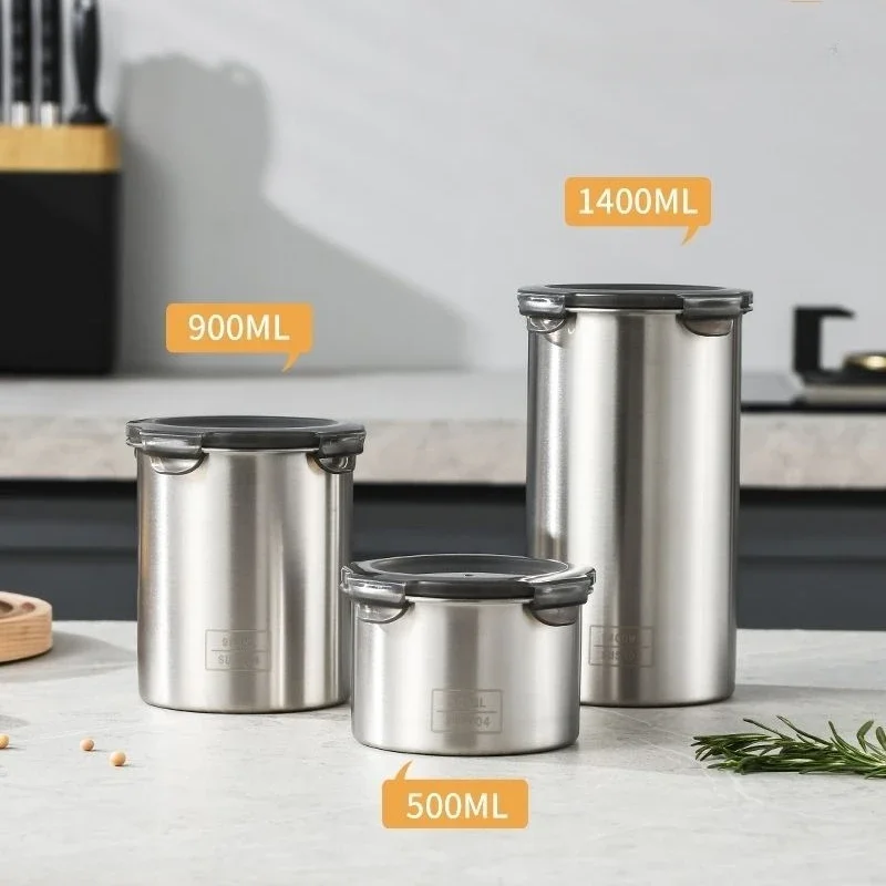 Food Storage With Dividers - ภาชนะสเตนเลสสุญญากาศ304กล่องสำหรับเก็บอาหารกล่องชั้นวางของในครัวกล่องชาและกาแฟแบบใช้ในบ้าน
