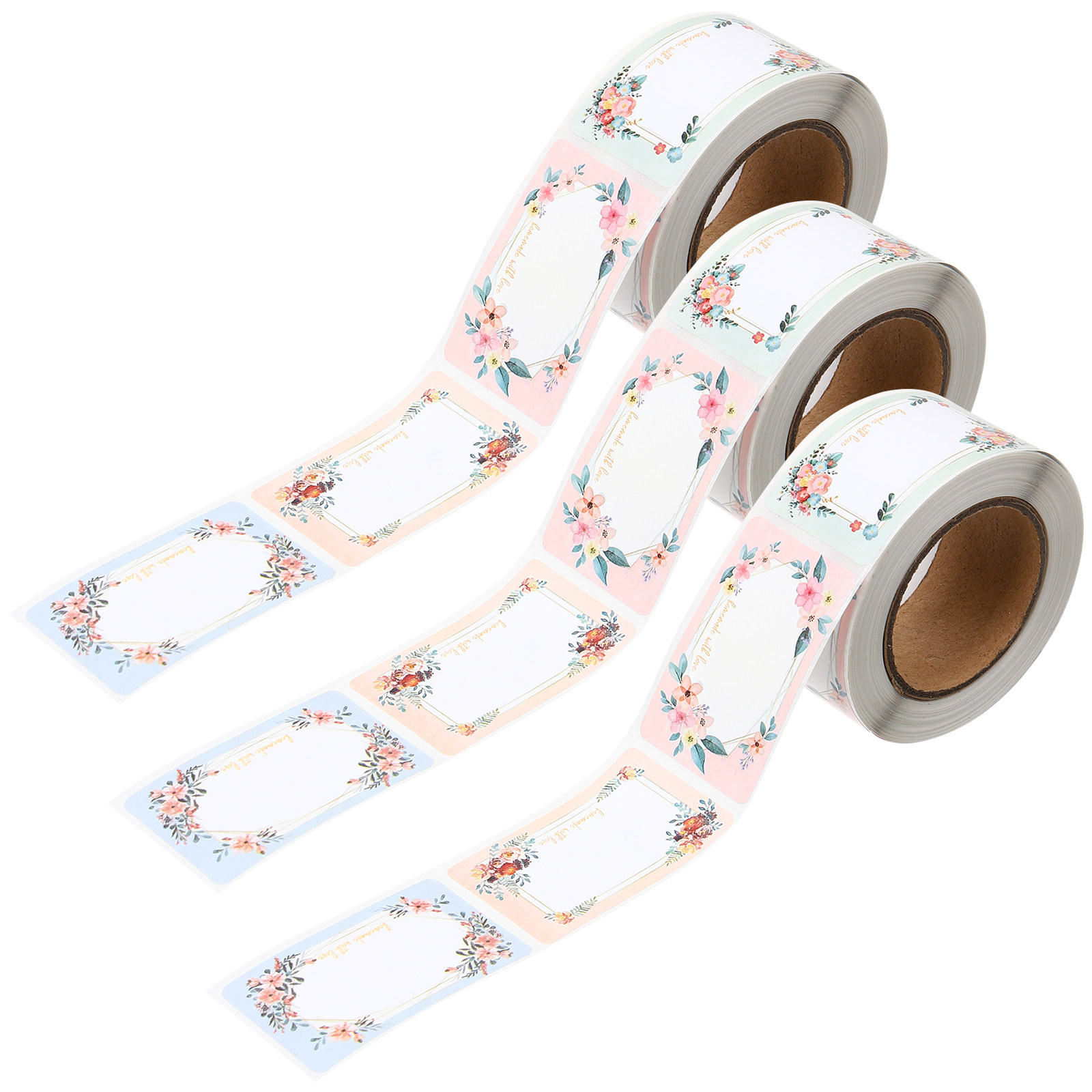 Food Storage Labels - สติกเกอร์ฉลากชื่อเปล่า 3 ม้วน ลายดอกไม้ ฉลากขวด ลอกง่าย