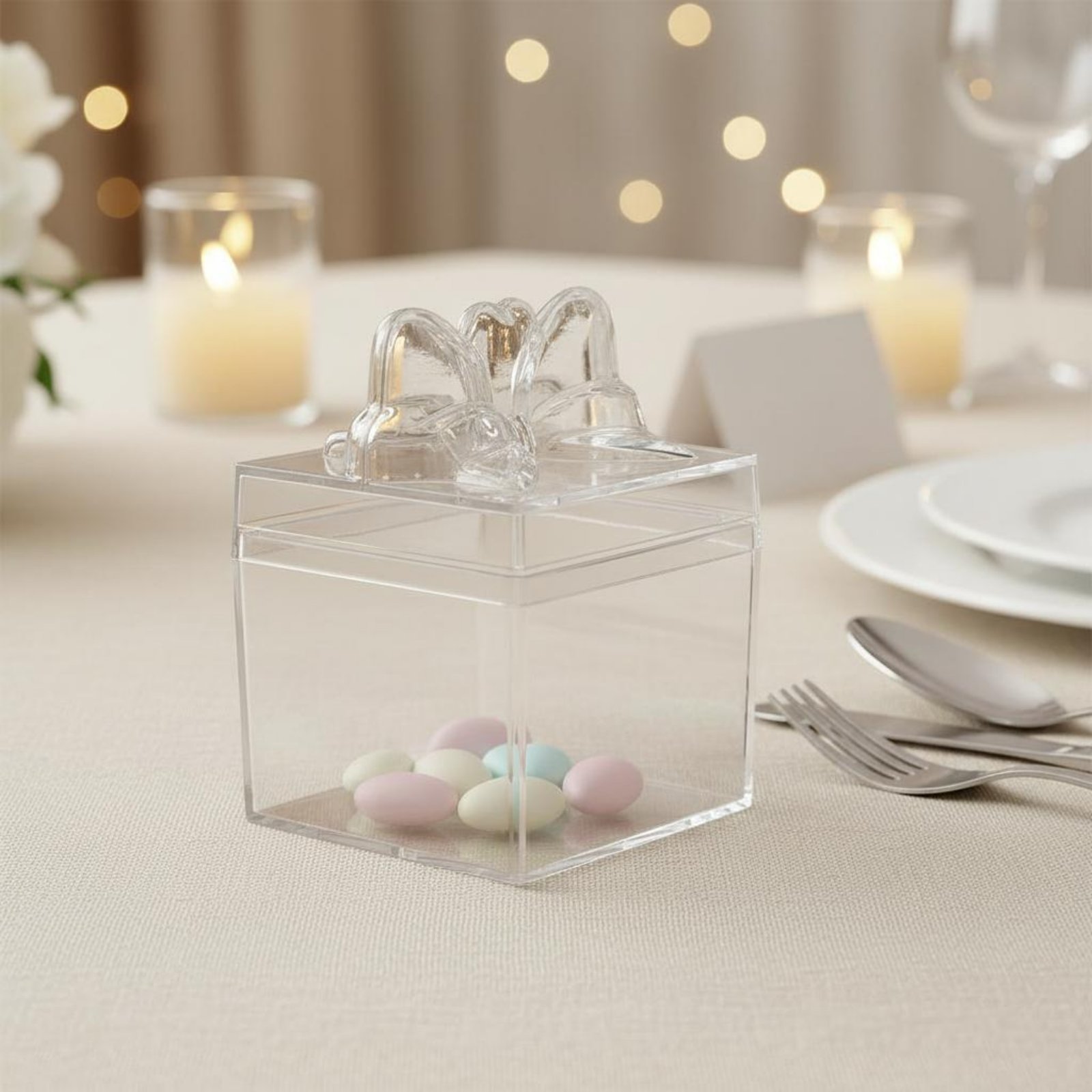 Food Storage Containers - กล่องขนมพลาสติกใสพร้อมริบบิ้น กล่องขนมใสอเนกประสงค์ กล่องทรงลูกบาศก์ขนาดเล็ก เกรดสำหรับอาหาร สำหรับเก็บของชิ้นเล็ก