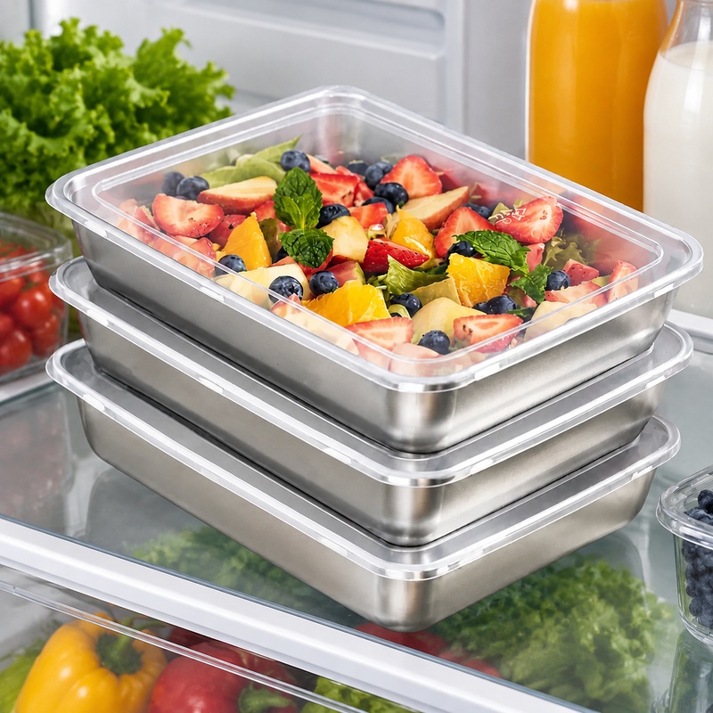 Food Storage Meals - ชุดกล่องใส่อาหารสแตนเลส 3 ชิ้น พร้อมฝาปิดใส ป้องกันการรั่วซึม เหมาะสำหรับใช้ในครัวและกิจกรรมกลางแจ้ง
