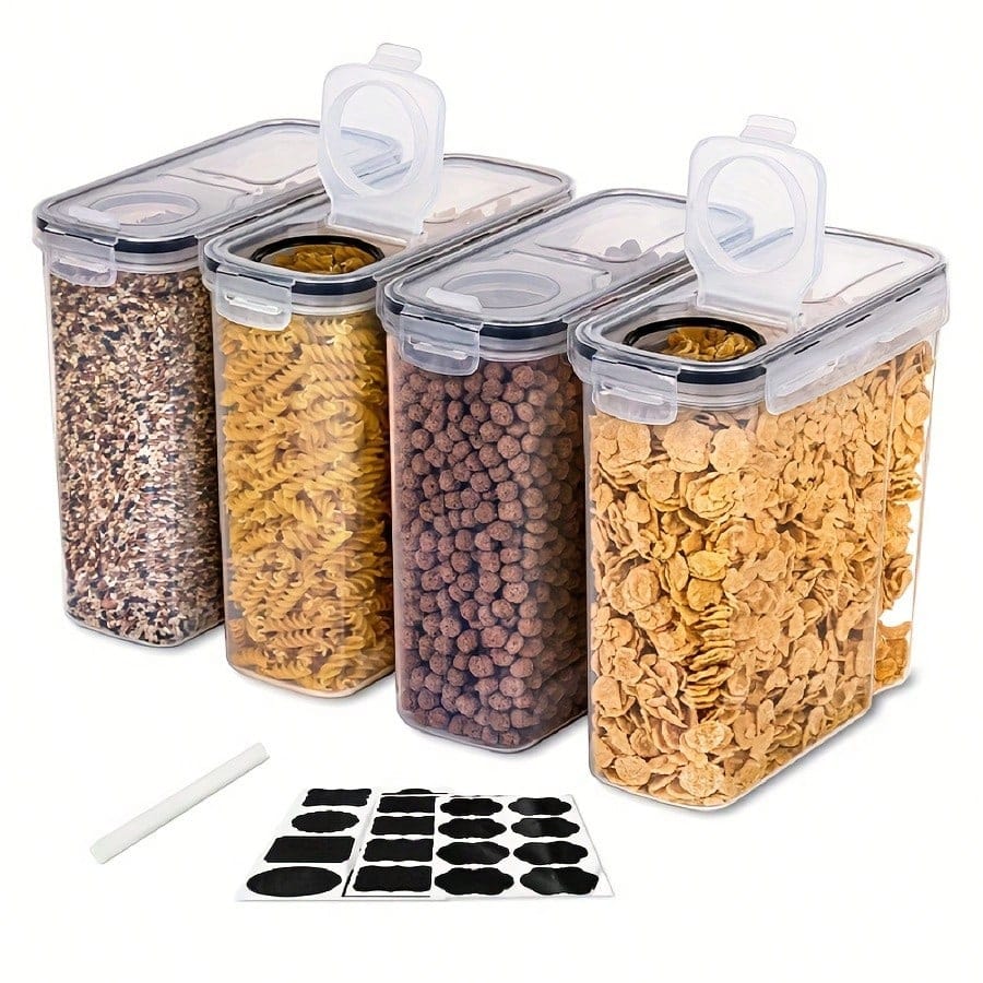 Food Storage Meals - ชุด 4 ชิ้น กล่องเก็บอาหารแห้งและซีเรียลแบบปิดสนิท - กล่องจัดระเบียบสำหรับห้องครัวและตู้เก็บของ
