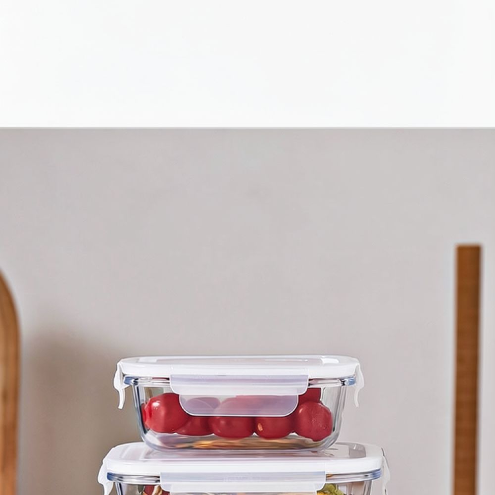Food Storage With Dividers - กล่องอาหารกลางวันแบบแบ่งช่อง ทำจากแก้ว ปลอดภัยสำหรับใช้ในไมโครเวฟ ปิดสนิท ไม่รั่วซึม เหมาะสำหรับเตรียมอาหารสำหรับพกพาไปทำงาน