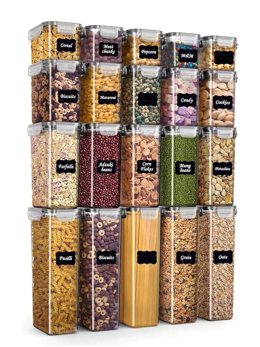 Food Storage Labels - ชุดกล่องเก็บอาหารแบบปิดสนิท 24 ชิ้น พร้อมฝาปิด - เหมาะสำหรับจัดระเบียบและเก็บรักษาอาหารในครัว