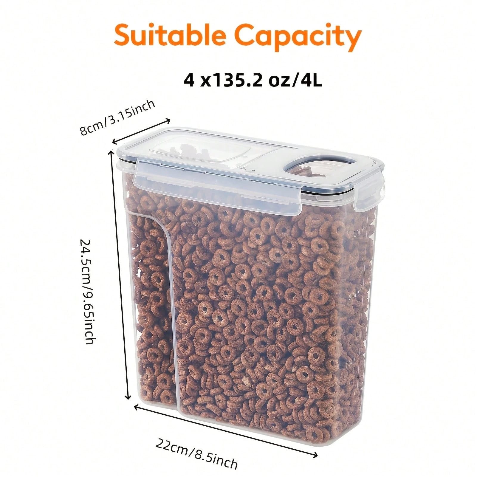Food Storage Labels - กล่องเก็บอาหารแบบปิดสนิทพร้อมฝาปิด 4 ชิ้น กล่องพลาสติกสำหรับจัดระเบียบในครัวและตู้เก็บของ สำหรับเก็บซีเรียล อาหารแห้ง